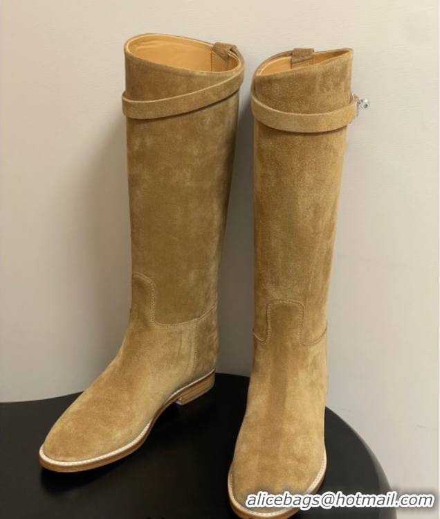 Perfect Hermes Jumping Boots in Suede with Kelly Strap Beige 2025 H082001 0820013