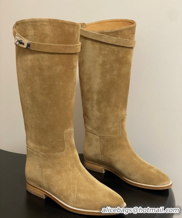 Perfect Hermes Jumping Boots in Suede with Kelly Strap Beige 2025 H082001 0820013
