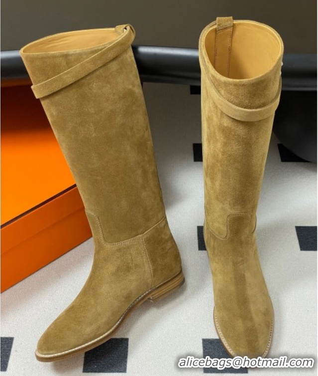 Perfect Hermes Jumping Boots in Suede with Kelly Strap Beige 2025 H082001 0820013
