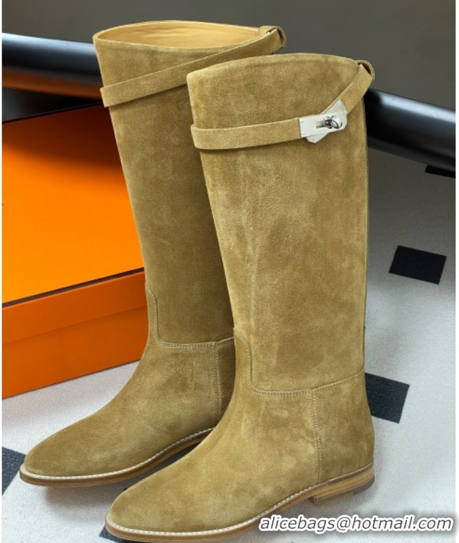 Perfect Hermes Jumping Boots in Suede with Kelly Strap Beige 2025 H082001 0820013