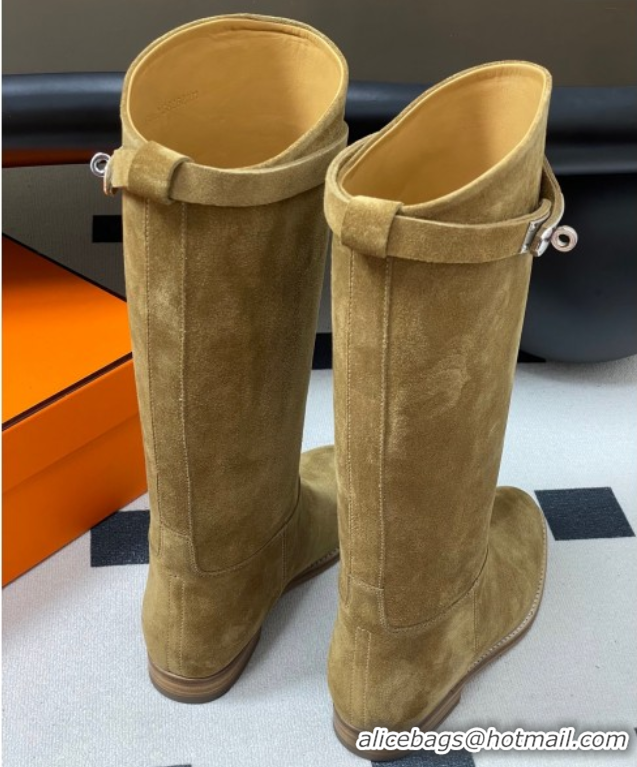 Perfect Hermes Jumping Boots in Suede with Kelly Strap Beige 2025 H082001 0820013