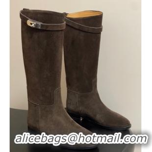Crafted Hermes Jumping Boots in Suede with Kelly Strap Taupe 2025 H082001 0820014