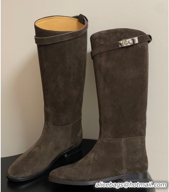Crafted Hermes Jumping Boots in Suede with Kelly Strap Taupe 2025 H082001 0820014