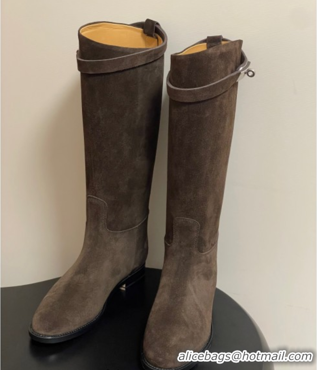 Crafted Hermes Jumping Boots in Suede with Kelly Strap Taupe 2025 H082001 0820014