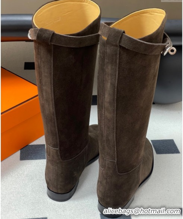 Crafted Hermes Jumping Boots in Suede with Kelly Strap Taupe 2025 H082001 0820014