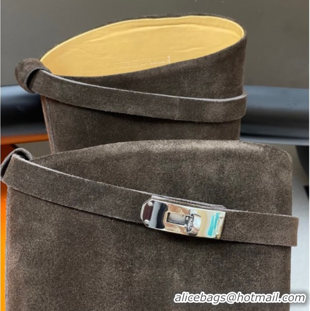 Crafted Hermes Jumping Boots in Suede with Kelly Strap Taupe 2025 H082001 0820014