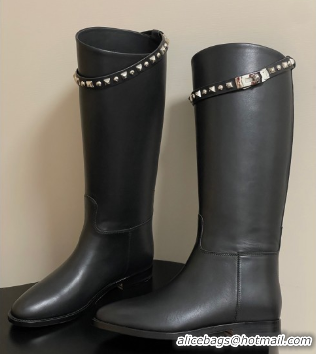 Unique Style Hermes Jumping Boots in Calfskin with Studs Kelly Strap Black 2025 H082002 0820015