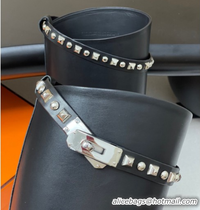 Unique Style Hermes Jumping Boots in Calfskin with Studs Kelly Strap Black 2025 H082002 0820015