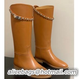 Luxurious Hermes Jumping Boots in Calfskin with Studs Kelly Strap Brown 2025 H082002 0820016
