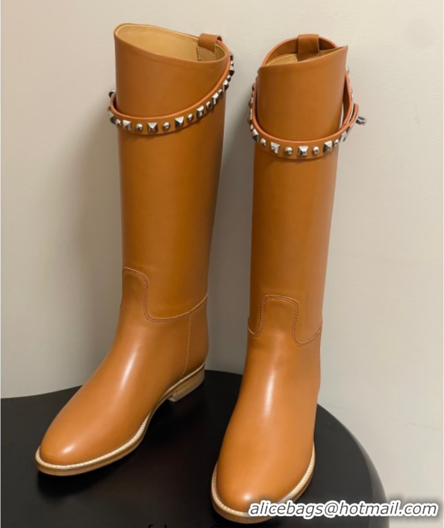 Luxurious Hermes Jumping Boots in Calfskin with Studs Kelly Strap Brown 2025 H082002 0820016