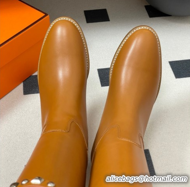 Luxurious Hermes Jumping Boots in Calfskin with Studs Kelly Strap Brown 2025 H082002 0820016