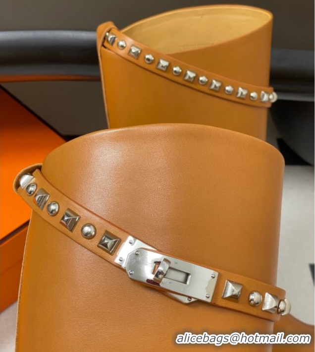 Luxurious Hermes Jumping Boots in Calfskin with Studs Kelly Strap Brown 2025 H082002 0820016