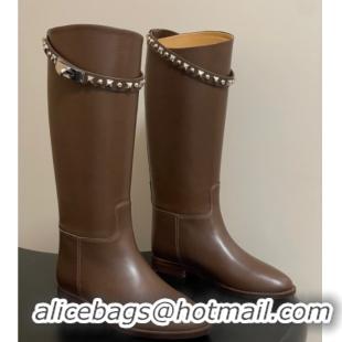Best Grade Hermes Jumping Boots in Calfskin with Studs Kelly Strap Taupe 2025 H082002 0820017