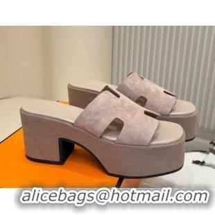 Durable Hermes Suede Platform Slides Sandal 7.5cm Grey 2025 H082003 0820020