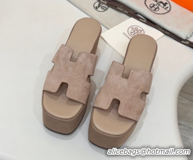 Durable Hermes Suede Platform Slides Sandal 7.5cm Grey 2025 H082003 0820020