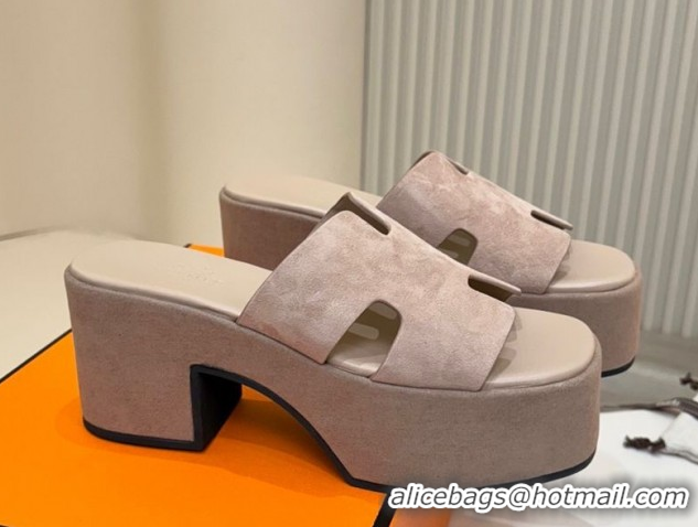 Durable Hermes Suede Platform Slides Sandal 7.5cm Grey 2025 H082003 0820020