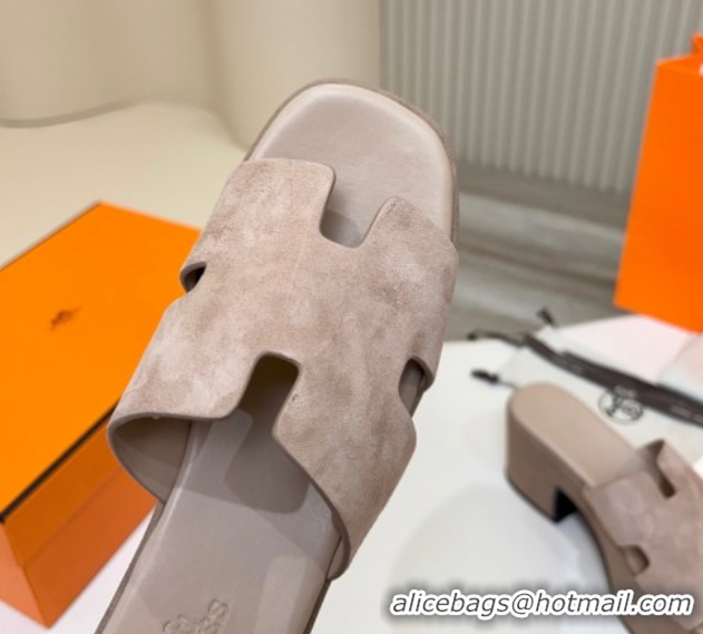Durable Hermes Suede Platform Slides Sandal 7.5cm Grey 2025 H082003 0820020