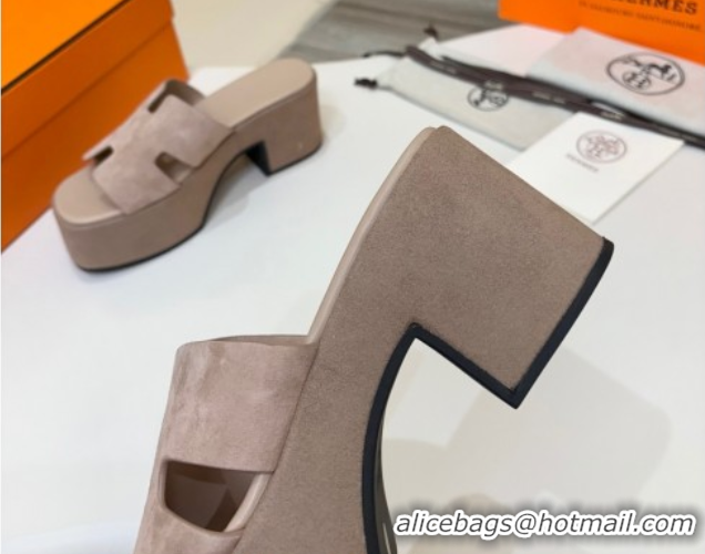 Durable Hermes Suede Platform Slides Sandal 7.5cm Grey 2025 H082003 0820020