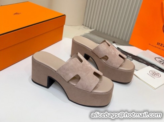 Durable Hermes Suede Platform Slides Sandal 7.5cm Grey 2025 H082003 0820020