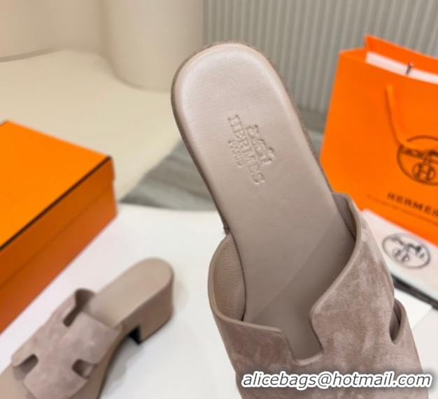 Durable Hermes Suede Platform Slides Sandal 7.5cm Grey 2025 H082003 0820020