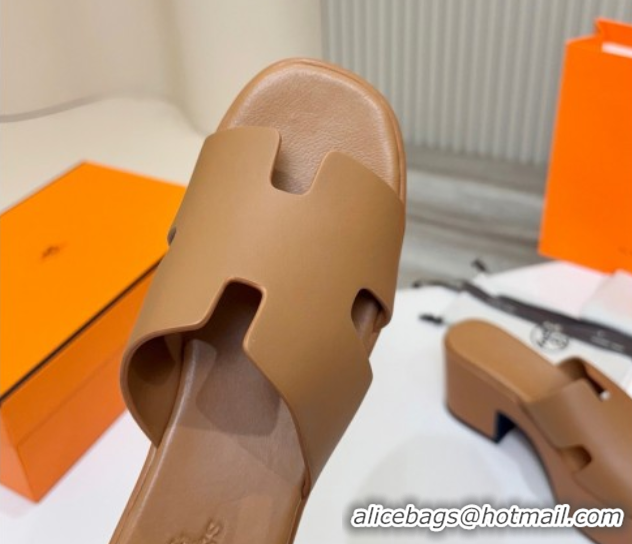 Best Price Hermes Calfskin Platform Slides Sandal 7.5cm Brown 2025 H082003 0820021