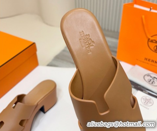 Best Price Hermes Calfskin Platform Slides Sandal 7.5cm Brown 2025 H082003 0820021