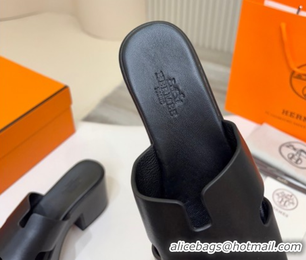 Trendy Design Hermes Calfskin Platform Slides Sandal 7.5cm Black 2025 H082003 0820022