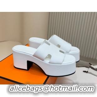 Top Sales Hermes Calfskin Platform Slides Sandal 7.5cm White 2025 H082003 0820023