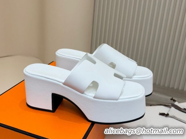 Top Sales Hermes Calfskin Platform Slides Sandal 7.5cm White 2025 H082003 0820023