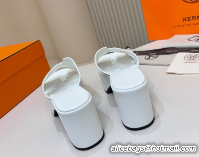 Top Sales Hermes Calfskin Platform Slides Sandal 7.5cm White 2025 H082003 0820023