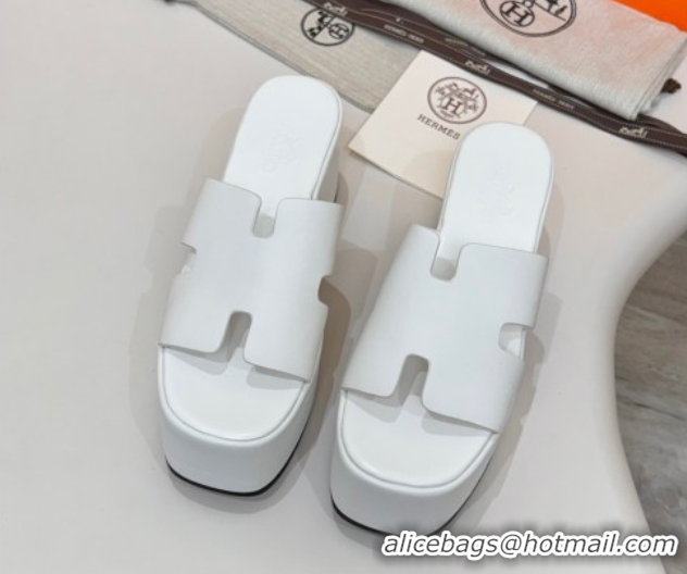 Top Sales Hermes Calfskin Platform Slides Sandal 7.5cm White 2025 H082003 0820023