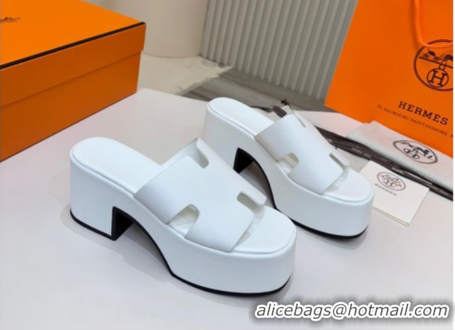 Top Sales Hermes Calfskin Platform Slides Sandal 7.5cm White 2025 H082003 0820023