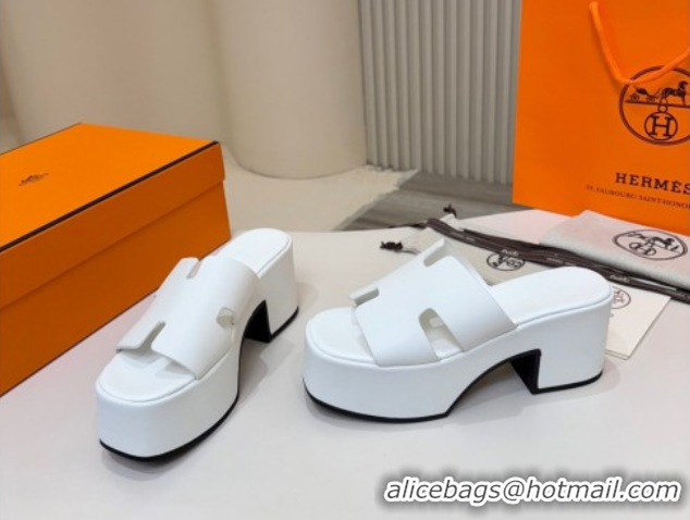 Top Sales Hermes Calfskin Platform Slides Sandal 7.5cm White 2025 H082003 0820023