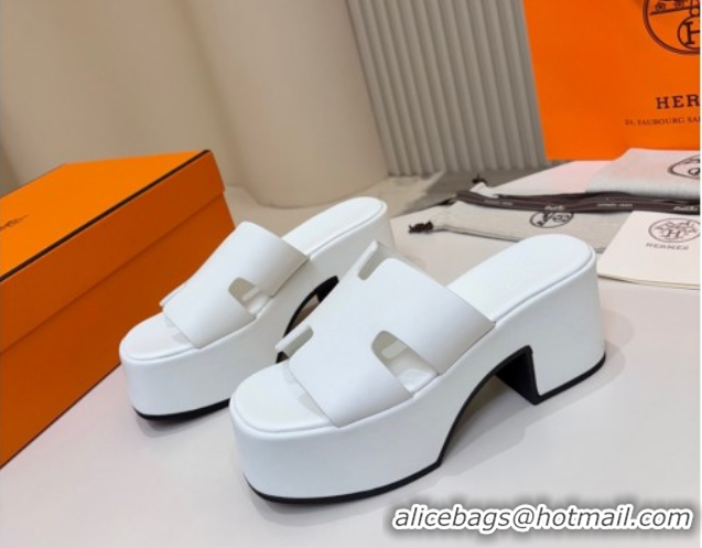 Top Sales Hermes Calfskin Platform Slides Sandal 7.5cm White 2025 H082003 0820023