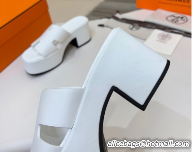 Top Sales Hermes Calfskin Platform Slides Sandal 7.5cm White 2025 H082003 0820023