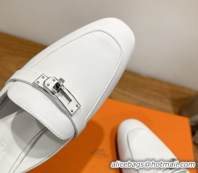 Big Discount Hermes Oz Flat Mules in Calfskin Leather with Kelly White 2025 H082004 0820025