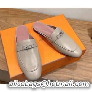 Purchase Hermes Oz Flat Mules in Calfskin Leather with Kelly Grey 2025 H082004 50820026