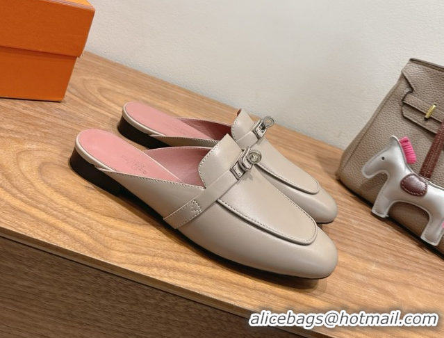Purchase Hermes Oz Flat Mules in Calfskin Leather with Kelly Grey 2025 H082004 50820026