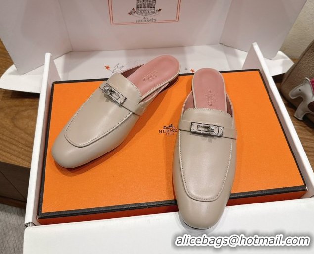 Purchase Hermes Oz Flat Mules in Calfskin Leather with Kelly Grey 2025 H082004 50820026