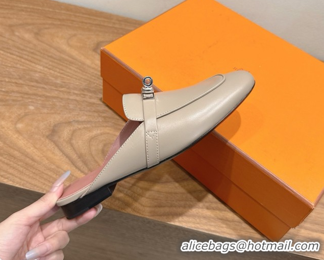 Purchase Hermes Oz Flat Mules in Calfskin Leather with Kelly Grey 2025 H082004 50820026