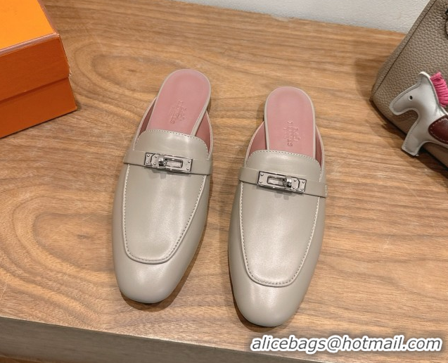 Purchase Hermes Oz Flat Mules in Calfskin Leather with Kelly Grey 2025 H082004 50820026