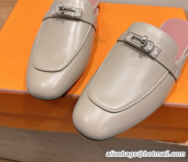 Purchase Hermes Oz Flat Mules in Calfskin Leather with Kelly Grey 2025 H082004 50820026