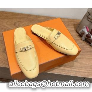 Most Popular Hermes Oz Flat Mules in Calfskin Leather with Kelly Yellow 2025 H082004 0820027