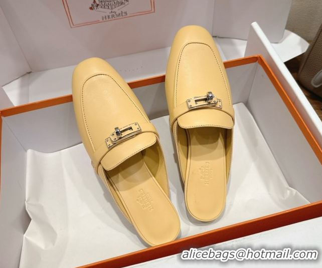 Most Popular Hermes Oz Flat Mules in Calfskin Leather with Kelly Yellow 2025 H082004 0820027
