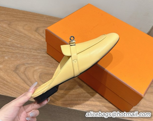 Most Popular Hermes Oz Flat Mules in Calfskin Leather with Kelly Yellow 2025 H082004 0820027