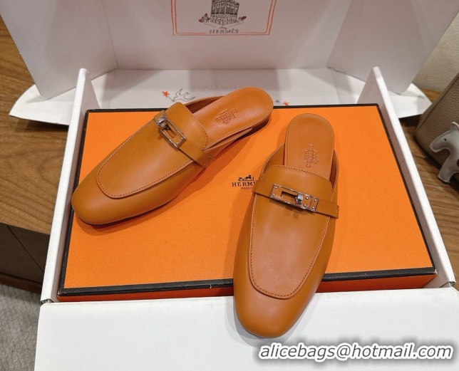 Discount Hermes Oz Flat Mules in Calfskin Leather with Kelly Brown 2025 H082004 0820029