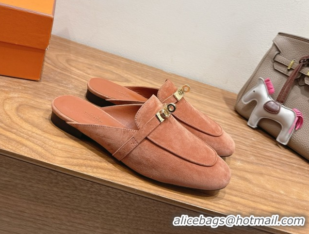 Good Product Hermes Oz Flat Mules in Suede with Kelly Brown 2025 H082004 0820031