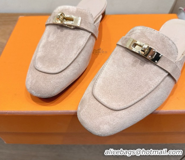 Grade Quality Hermes Oz Flat Mules in Suede with Kelly Beige 2025 H082004 0820032