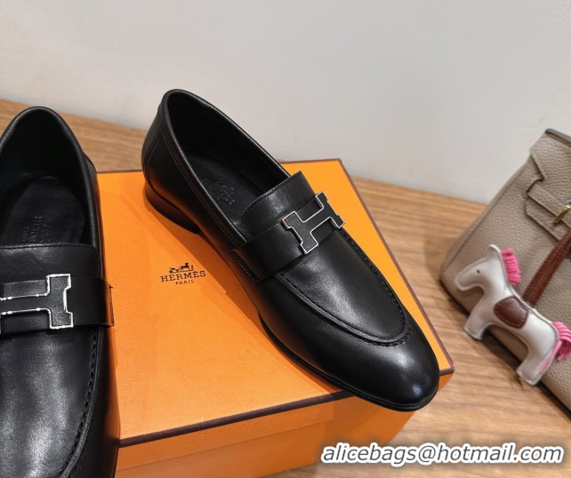 Best Price Hermes Paris Loafers in Calfskin Leather with H Black 2025 H082005 0820033