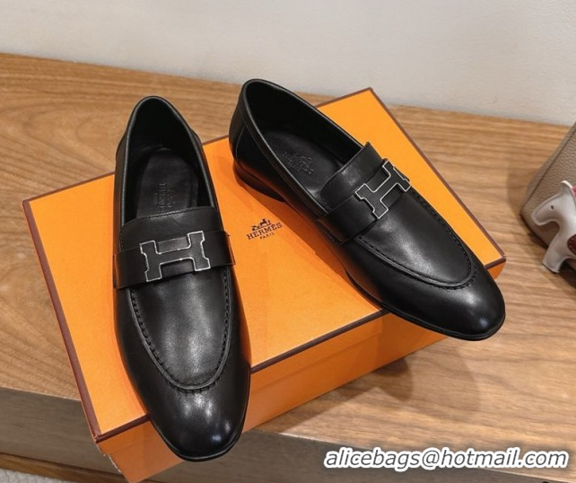 Best Price Hermes Paris Loafers in Calfskin Leather with H Black 2025 H082005 0820033